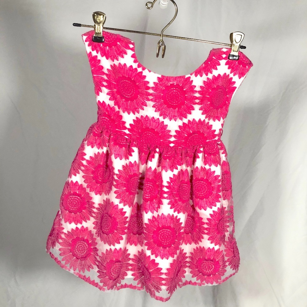 Hot Pink Sunflower Embroidered Girls Dress